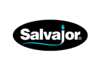 Logo of salvajor, featuring a stylized blue water wave and company name on a black oval background.