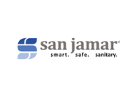 Logo of san jamar company featuring the tagline "smart. safe. sanitary.