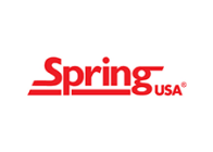 Logo of spring usa, featuring red lettering with a stylized spring above the 'i'.