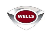 Company logo with a silver outline, red background, and the word "wells" in white lettering.