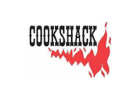 Logo featuring the word "cookshack" with a stylized flame design.