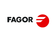 Logo of fagor featuring black text and a red and white emblem.