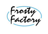 Logo featuring the words "frosty factory" with a cool blue swirl.
