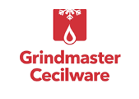 Logo of grindmaster cecilware featuring a stylized drop and snowflake emblem.