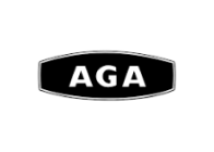 Black and white oval logo with the initials "aga" houston