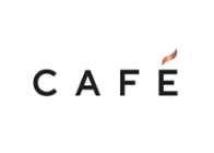 Café logo with stylized flame above letter 'e'.