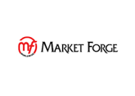 Logo of market forge, featuring red and grey text with a stylized mf emblem.
